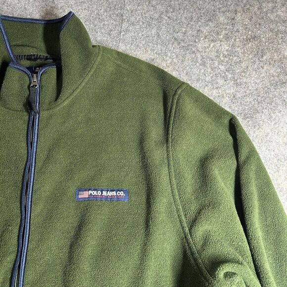 Vintage Polo Jeans Ralph Lauren Pullover Polartec Fleece Mens XL Half Zip Green - Picture 2 of 7